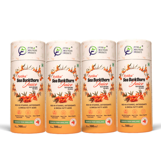 Fytika Sea Buckthorn Juice | Pulp Concentrate 300 ml Made for Your Total Body Care & Wellness | Rich in Vitamin C, Omega 3, 6, 7, 9 & Antioxidants | For Men & Women | 300 ml Each (PACK OF 4)