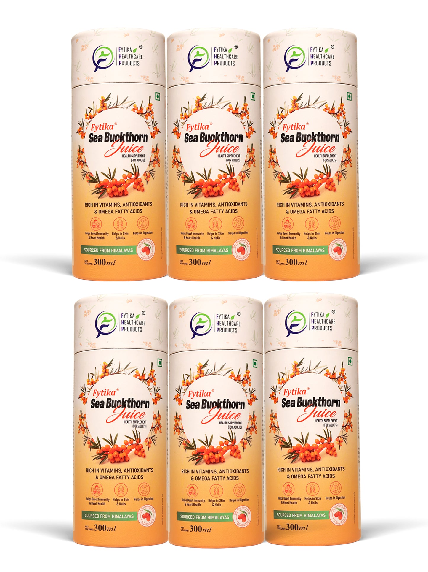 Fytika Sea Buckthorn Juice | Pulp Concentrate 300 ml Made for Your Total Body Care & Wellness | Rich in Vitamin C, Omega 3, 6, 7, 9 & Antioxidants | For Men & Women | 300 ml Each (PACK OF 4)