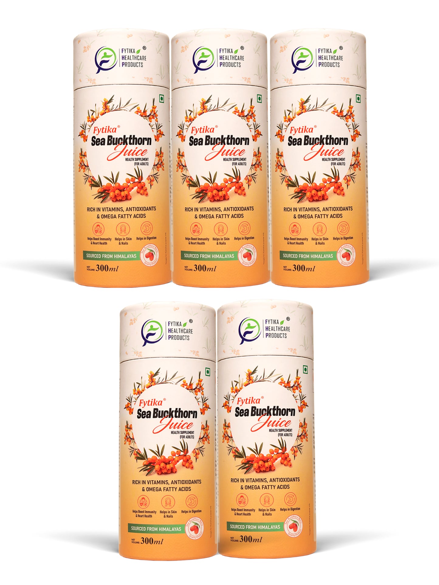 Fytika Sea Buckthorn Juice | Pulp Concentrate 300 ml Made for Your Total Body Care & Wellness | Rich in Vitamin C, Omega 3, 6, 7, 9 & Antioxidants | For Men & Women | 300 ml Each (PACK OF 4)