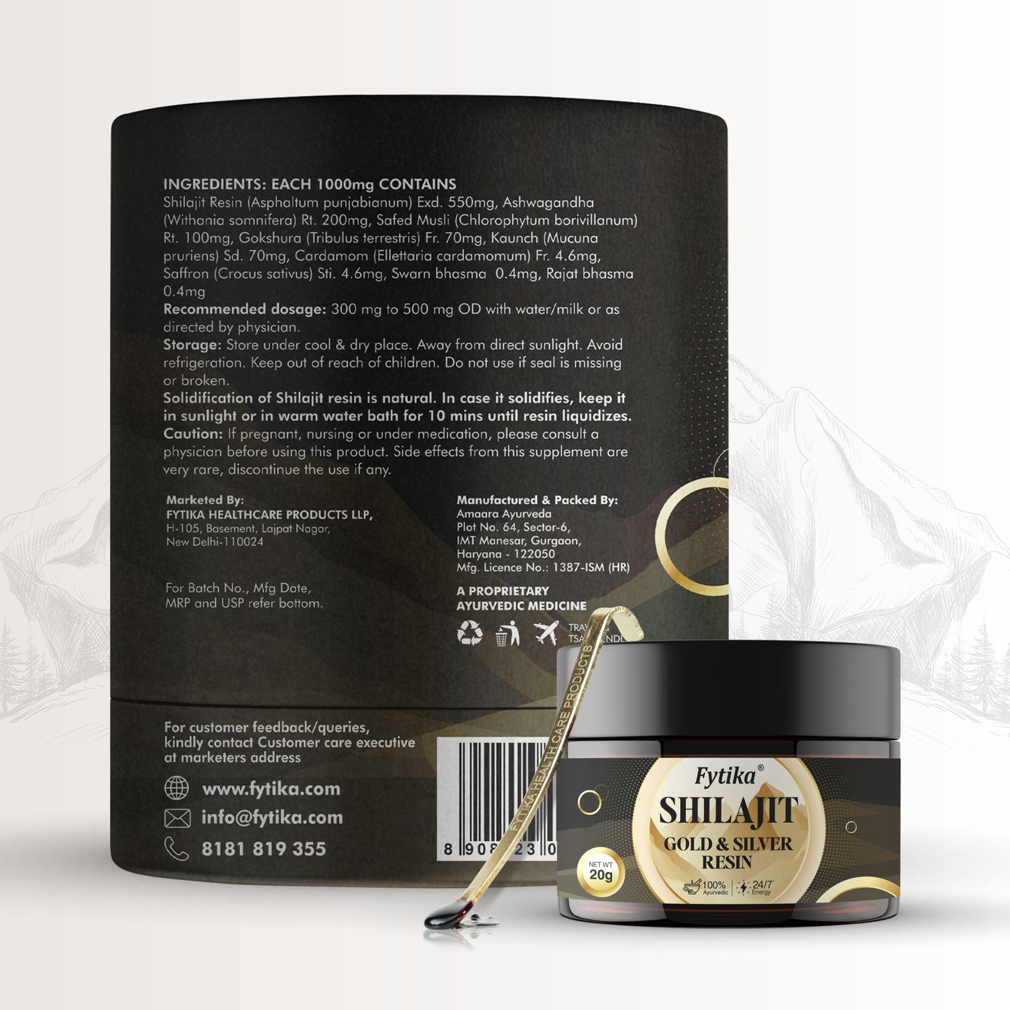 Fytika Shilajit Gold & Silver Resin -100% Ayurvedic Himalayan Shilajit | Swarn Bhasam, Rajat Bhasam, Ashwagandha, Safed Muesli, Gokshura, Kaunch | For Men & Women - 20G