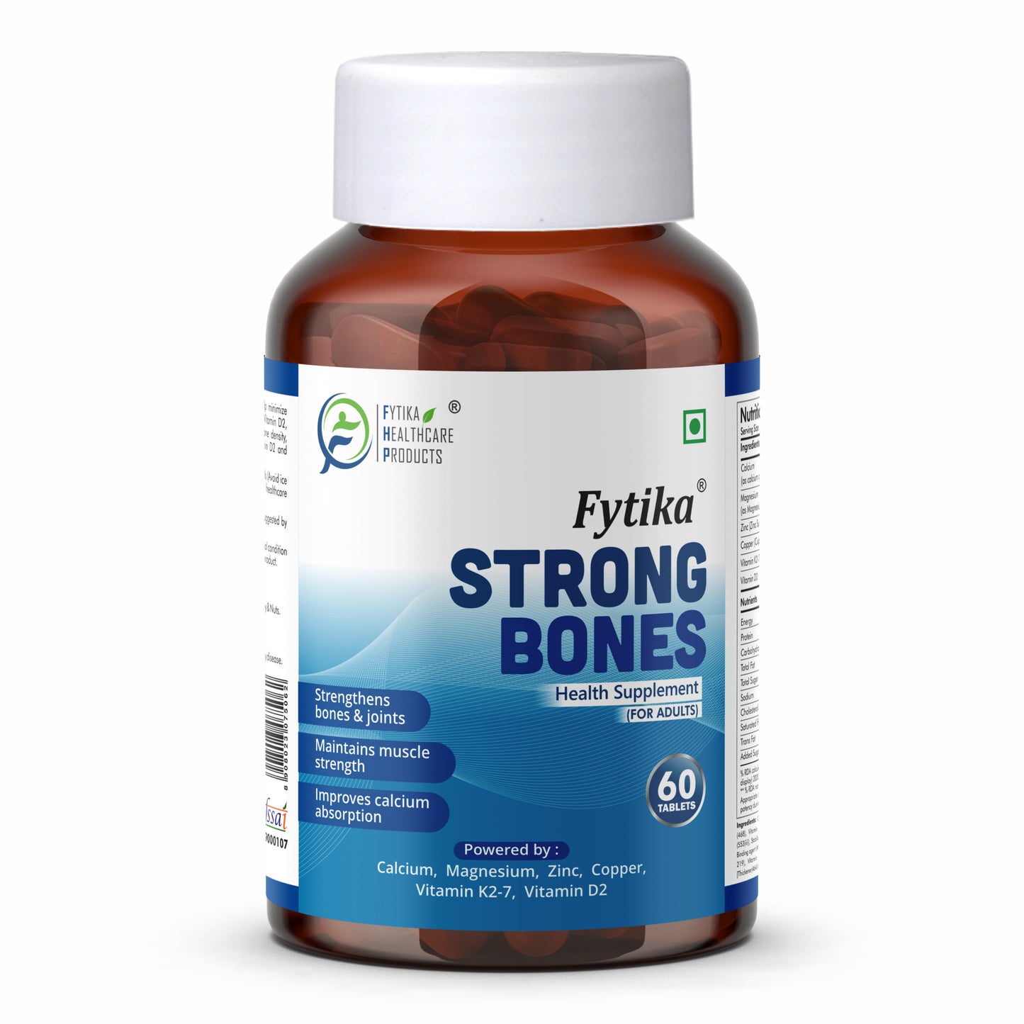 Fytika Strong Bones - Bone Health Supplement, Supports Bone Health, 1000 MG Calcium, Vitamin D2, Magnesium, Zinc, For Men, Women - 60 tablets