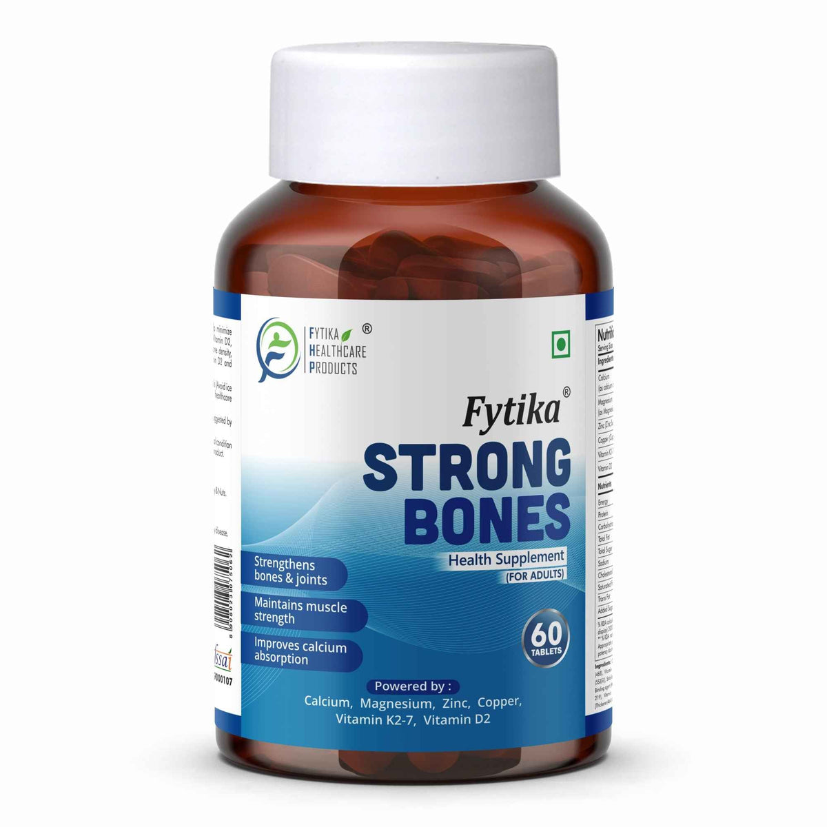 🎁 Fytika Strong Bones - Bone Health Supplement, Supports Bone Health, 1000 MG Calcium, Vitamin D2, Magnesium, Zinc, For Men, Women - 60 tablets - 60 Tablets