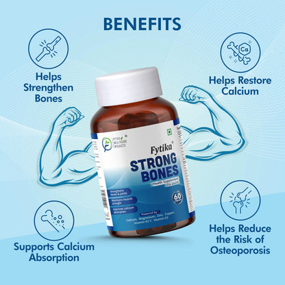 Fytika Strong Bones - Bone Health Supplement, Supports Bone Health, 1000 MG Calcium, Vitamin D2, Magnesium, Zinc, For Men, Women - 60 tablets