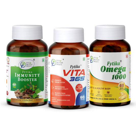 Fytika Vita 365, Immunity Booster, Omega 1000 ( Pack of 3 ) Boosts Immunity, Heart Health, For Men, Women - 60 Tablets Each, 60 Capsules