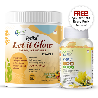Fytika Let it Glow Collagen Powder - Boosts Skin Radiance, Hair Health, Nail Strength, For Men, Women - Fruit Punch Flavor - 200 G