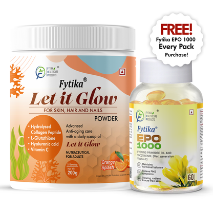 Fytika Let it Glow Collagen Powder - Boosts Skin Radiance, Hair Health, Nail Strength, For Men, Women - Orange Flavor - 200 G