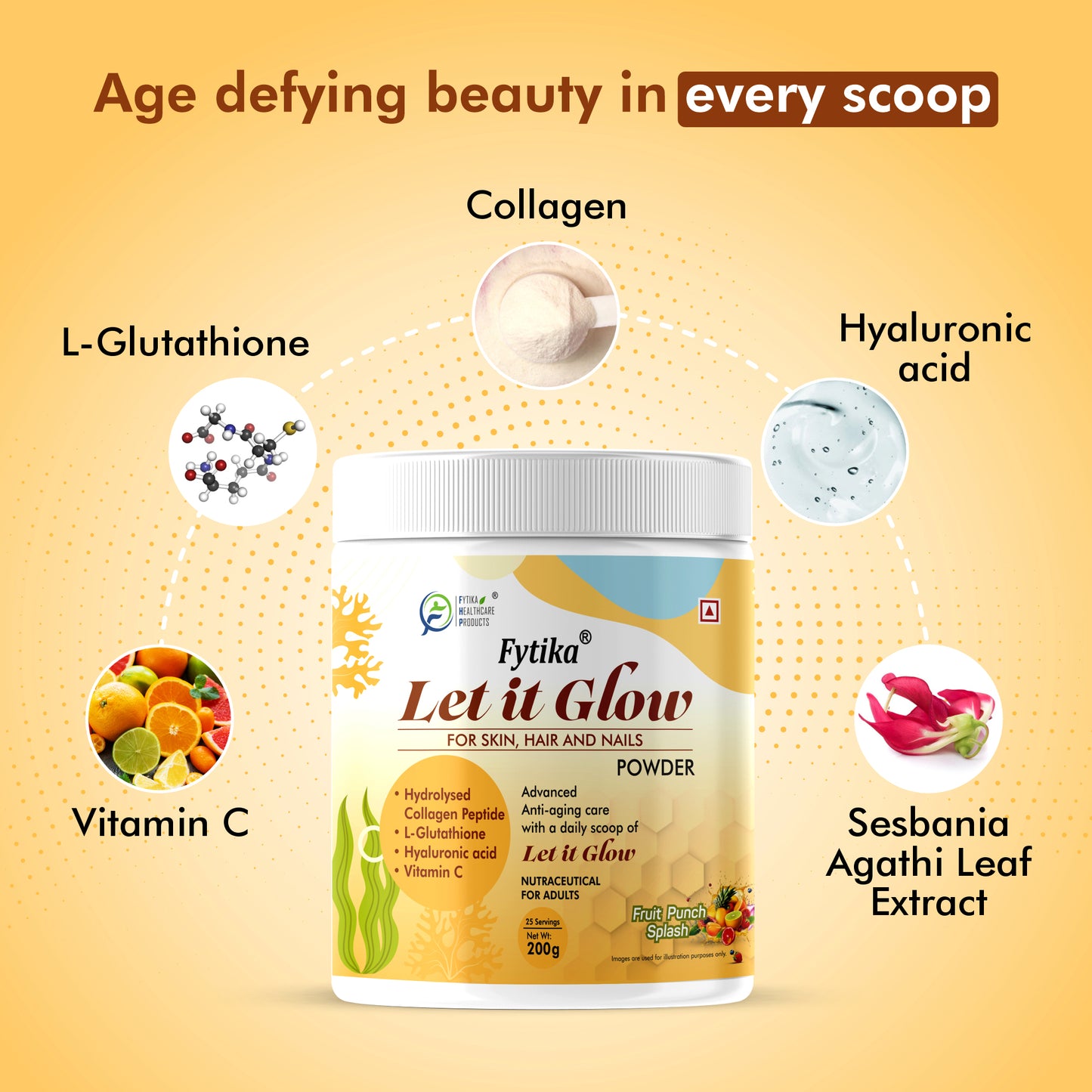 Fytika Let It Glow Collagen Powder - Fruit Punch + Orange splash (200g each)