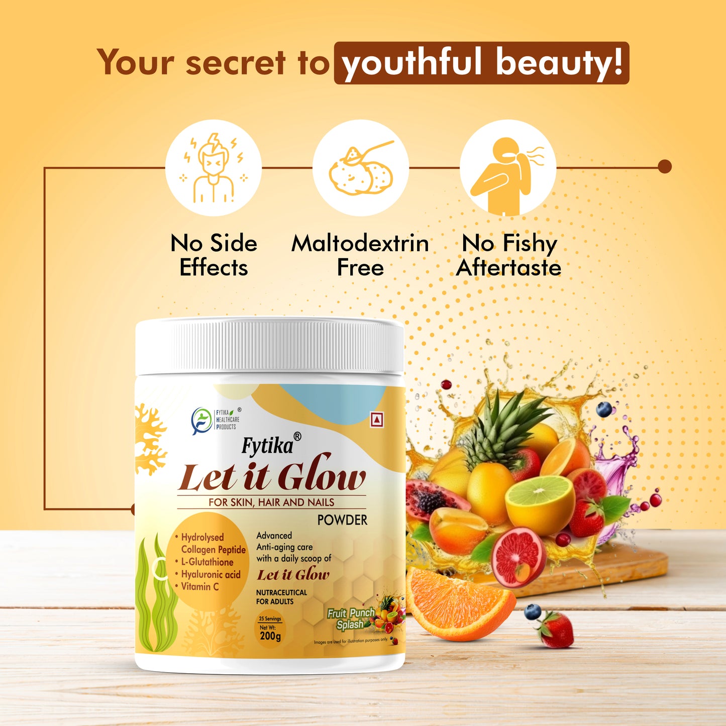 Fytika Daily Protein Vanilla Flavour- 400G and Let it Glow Collagen Fruit Punch Flavour - 200G Combo -  Boosts Energy, Skin Radiance, Immunity, Hair Health, Ashwagandha, 37 Vitamins, For Men and Women