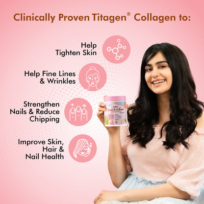 Fytika Let it Glow Collagen Powder - Boosts Skin Radiance, Hair Health, Nail Strength, For Men, Women - Pineapple Flavor - 200 G