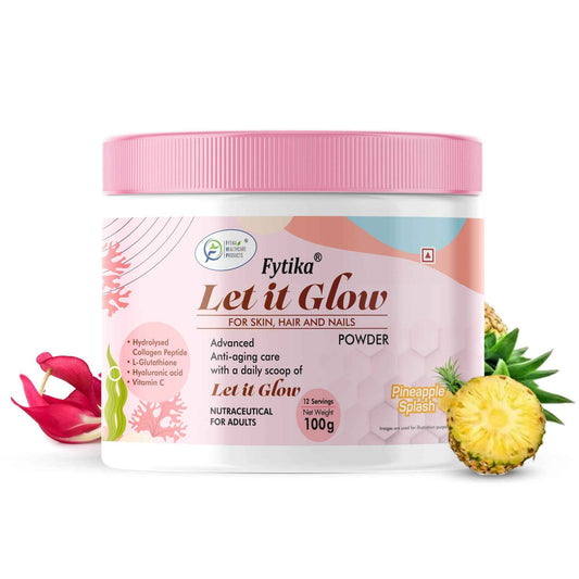 🎁 Fytika Let it Glow Collagen Powder - Boosts Skin Radiance, Hair Health, Nail Strength, For Men, Women - Pineapple Flavor - 100 G - Pack of 1 @100 g