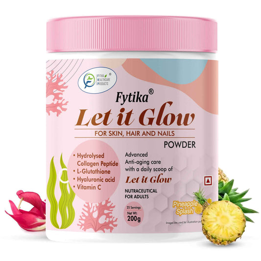 🎁 Fytika Let it Glow Collagen Powder - Boosts Skin Radiance, Hair Health, Nail Strength, For Men, Women - Pineapple Flavor - 200 G - Pack of 1 @200 g