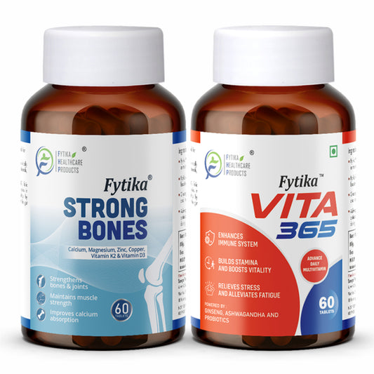 Fytika Vita 365 and Strong Bones: Boosts Energy, Immunity, Manages Stress, For  Men & Women - 60 Tablets Each