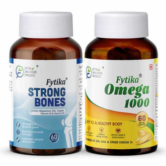 Fytika Strong Bones and Omega 1000: Strong Bones, Heart Health, For Men,Women - 60 Tablets, 60 Capsules