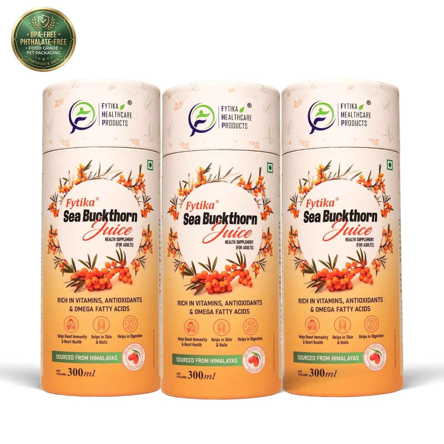 Fytika Sea Buckthorn Juice | Pack of 3 - 900 ml | Vitamin C, Omega, & Antioxidants