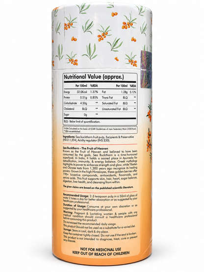 Fytika Sea Buckthorn Juice | Pulp Concentrate 300 ml | Rich in Vitamin C, Omega 3, 6, 7, 9 & Antioxidants