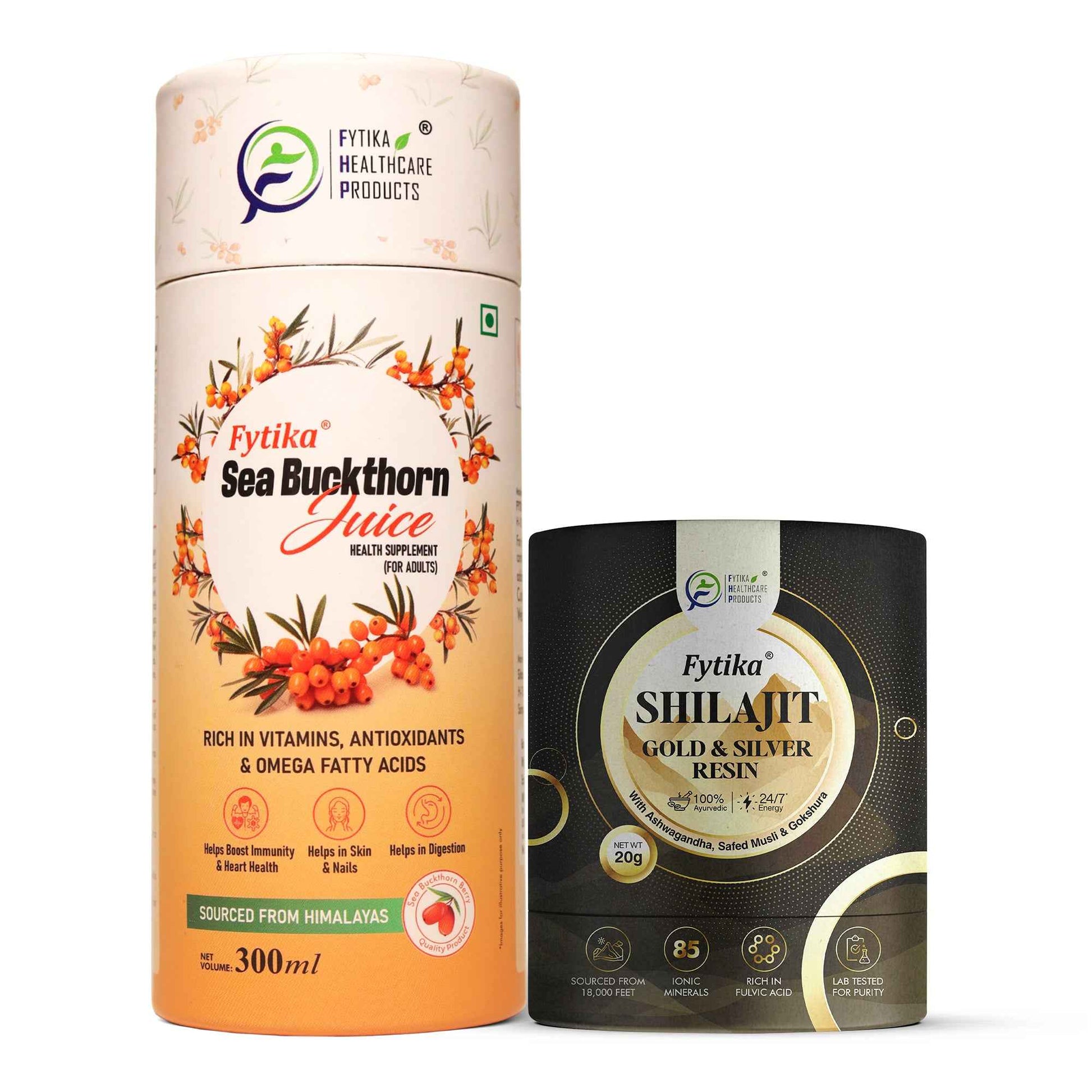 Fytika Sea Buckthorn Juice with Shilajit Gold & Silver Resin – Power & Vitality Combo for Energy, Immunity, Stamina & Overall Wellness