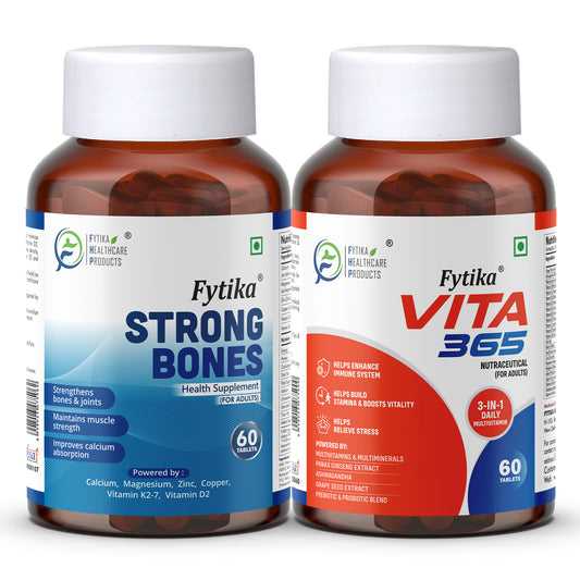Fytika Vita 365 and Strong Bones: Boosts Energy, Immunity, Manages Stress, For  Men & Women - 60 Tablets Each