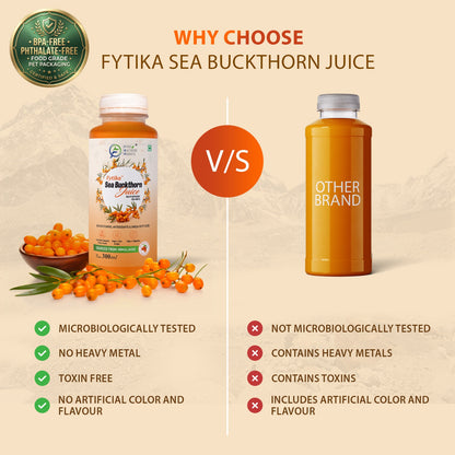 Fytika Sea Buckthorn Juice | Pack of 2 - 600 ml | Rich in Vitamin C, Omega 3, 6, 7, 9 & Antioxidants