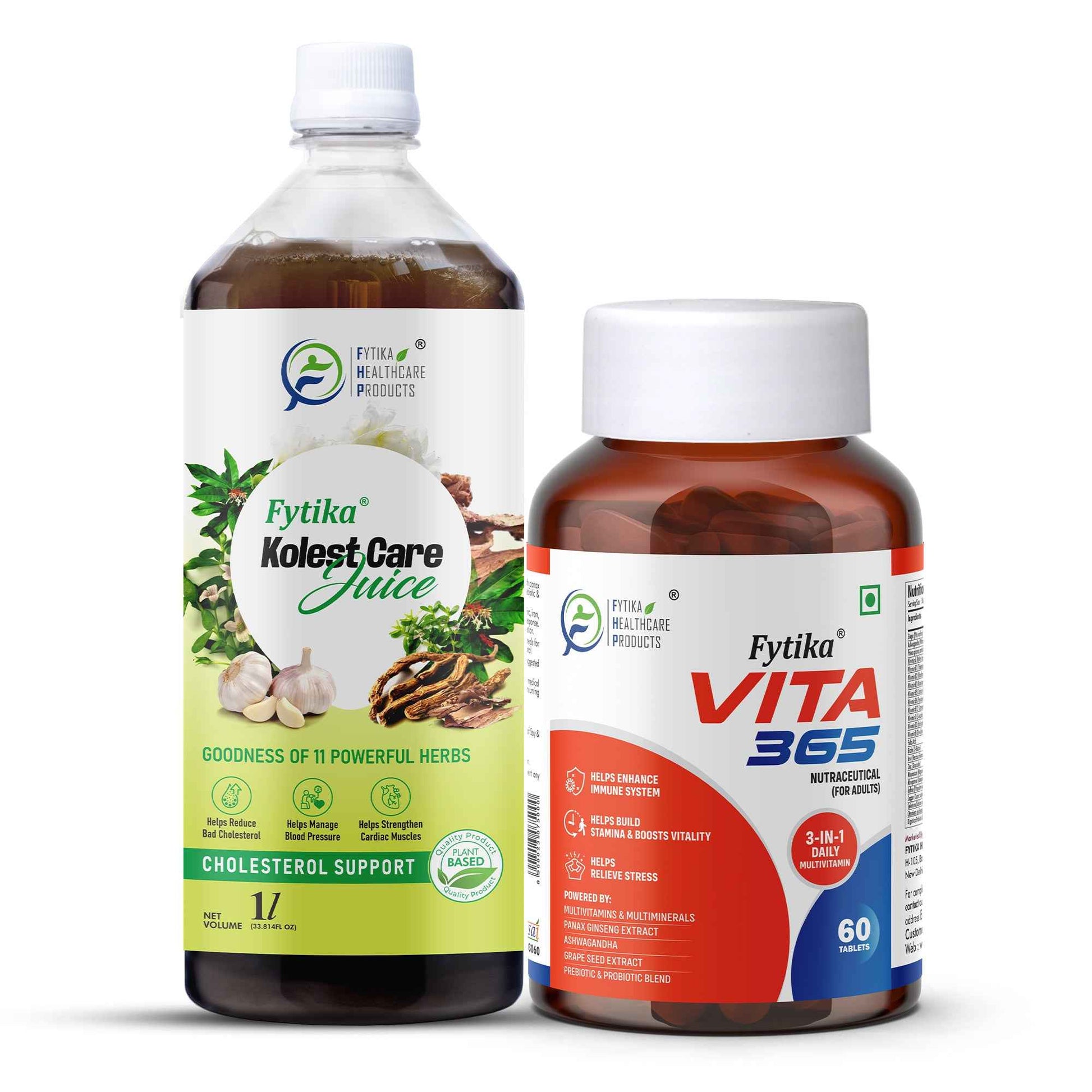 Fytika Kolest Care Juice with Vita 365 Tablets – Ayurvedic Combo for Cholesterol Control, Heart Health, Energy & Daily Vitality