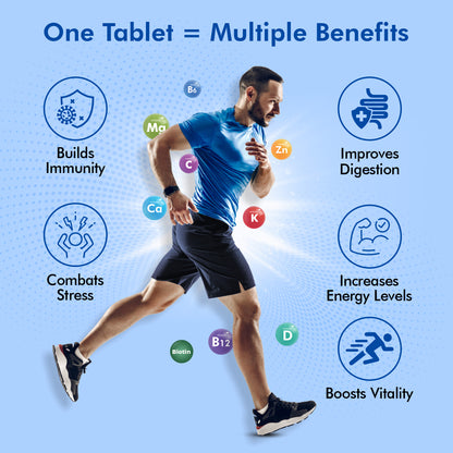 Fytika Vita 365, 3 in 1 Multivitamin - Boosts Energy, Gut Health, Manages Stress, Ashwagandha, Probiotics, Ginseng, For Men, Women-120 Tablets