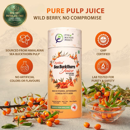 Fytika Sea Buckthorn Juice | Pulp Concentrate 300 ml Made for Your Total Body Care & Wellness | Rich in Vitamin C, Omega 3, 6, 7, 9 & Antioxidants | For Men & Women | 300 ml