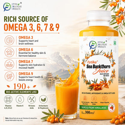 Fytika Sea Buckthorn Juice | Pack of 2 - 600 ml | Rich in Vitamin C, Omega 3, 6, 7, 9 & Antioxidants