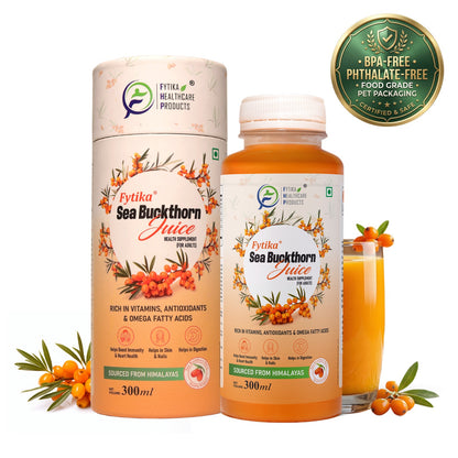Fytika Sea Buckthorn Juice | Pulp Concentrate 300 ml Made for Your Total Body Care & Wellness | Rich in Vitamin C, Omega 3, 6, 7, 9 & Antioxidants | For Men & Women | 300 ml