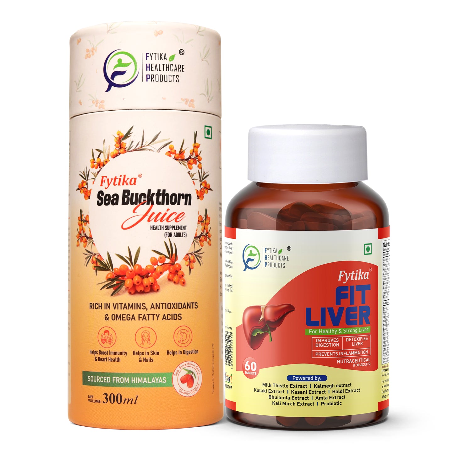 Fytika Sea Buckthorn Juice with Fit Liver Tablets – Ayurvedic Combo for Liver Detox, Immunity, Digestion & Overall Wellness