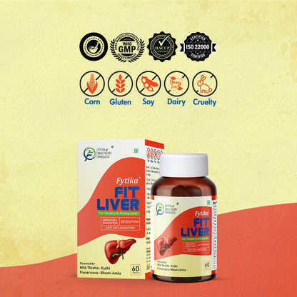 Fytika Fit Liver - Liver Detox Supplement, Milk Thistle, Dandelion, Kutki, Kasni, Punarnava, For Men, Women - 60 Tablets
