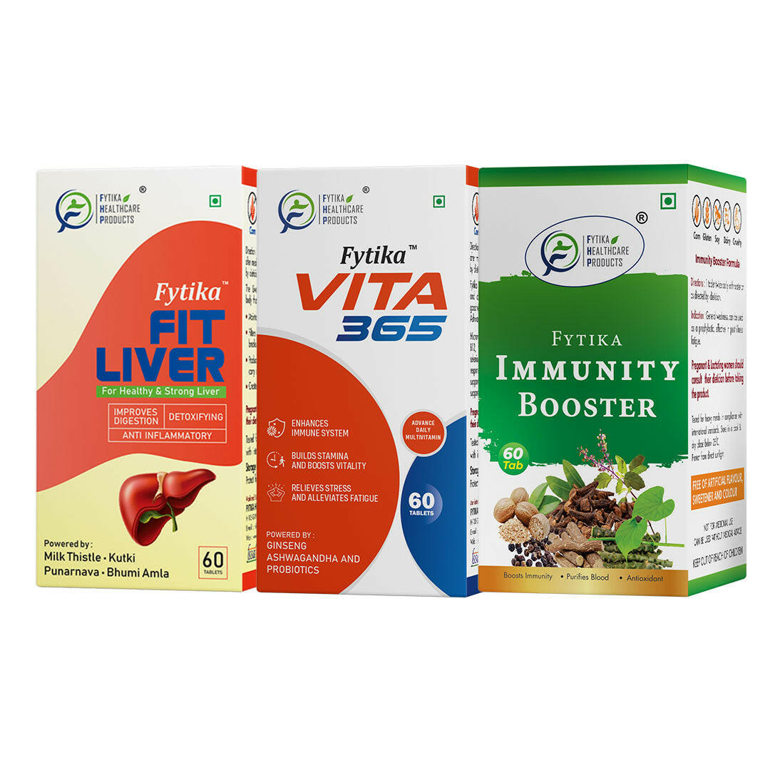 Fytika Fit Liver, Vita 365 and Immunity Booster: Liver Detox, Immunity Booster, For Men, Women - 60 Tablets Each