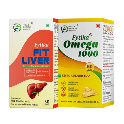 Fytika Omega 1000 and Fit liver: Promote Heart, Brain, Liver detox, For Men, Women - 60 Capsules, 60 Tablets