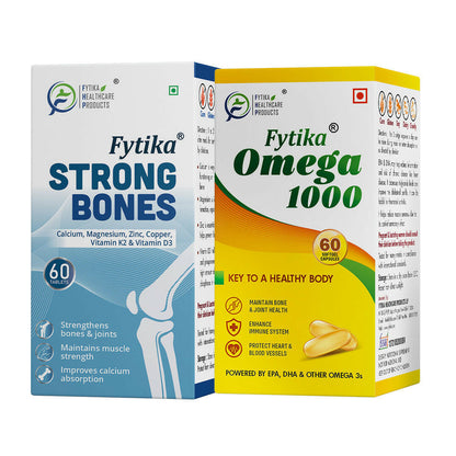 Fytika Strong Bones and Omega 1000: Strong Bones, Heart Health, For Men,Women - 60 Tablets, 60 Capsules