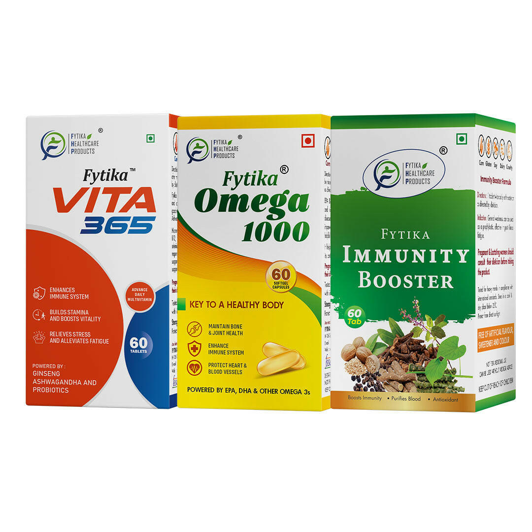 Fytika Vita 365, Immunity Booster, Omega 1000 ( Pack of 3 ) Boosts Immunity, Heart Health, For Men, Women - 60 Tablets Each, 60 Capsules